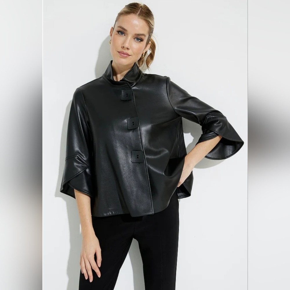 Joseph Ribkoff Black Faux-Leather Short Coat